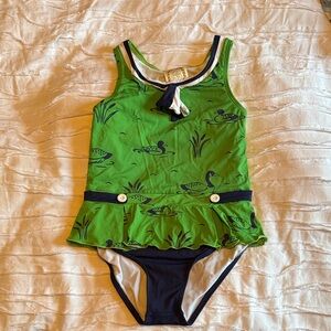 The Beaufort Bonnet Company Green and Navy Duck Print Swimsuit